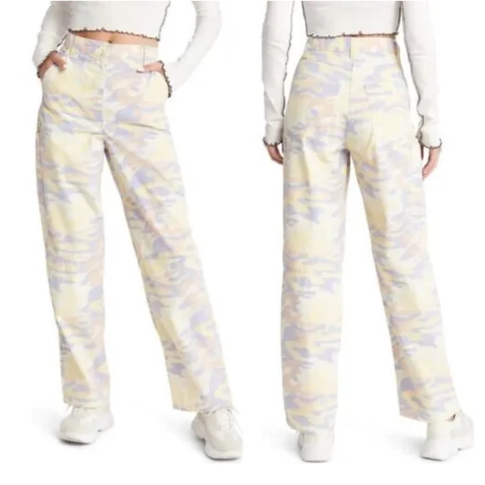 TOPSHOP high rise straight leg utility pants in pastel camo 6